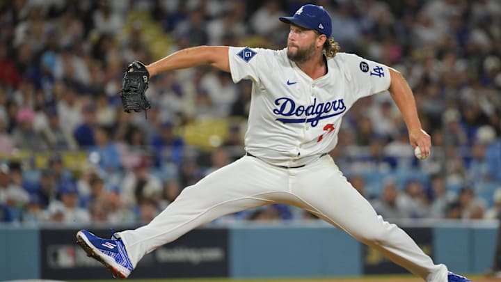Oct 8, 2025; Los Angeles, California, USA; Los Angeles Dodgers pitcher Clayton Kershaw (22) pitches during the eighth inning against the Philadelphia Phillies during game three of the NLDS round for the 2025 MLB playoffs at Dodger Stadium. Mandatory Credit: Jayne Kamin-Oncea-Imagn Images Oct 8, 2025; Los Angeles, California, USA; Los Angeles Dodgers pitcher Clayton Kershaw (22) pitches during the eighth inning against the Philadelphia Phillies during game three of the NLDS round for the 2025 MLB playoffs at Dodger Stadium. Mandatory Credit: Jayne Kamin-Oncea-Imagn Images