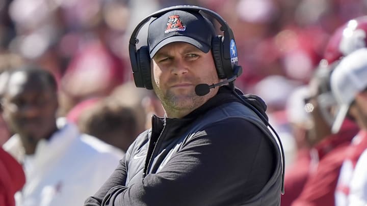 Oct 12, 2024; Tuscaloosa, Alabama, USA;  Alabama defensive coordinator Kane Wommack coaches from the sidelines during the game with South Carolina at Bryant-Denny Stadium. Mandatory Credit: Gary Cosby Jr.-Imagn Images
