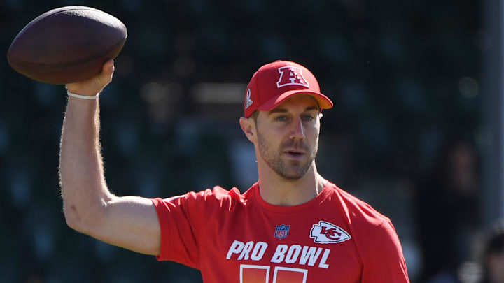 Jan 24, 2018; Orlando, FL, USA; Kansas City Chiefs quarterback Alex Smith (11) at AFC practice for the 2018 Pro Bowl at ESPN Wide World of Sports. Mandatory Credit: Kirby Lee-Imagn Images