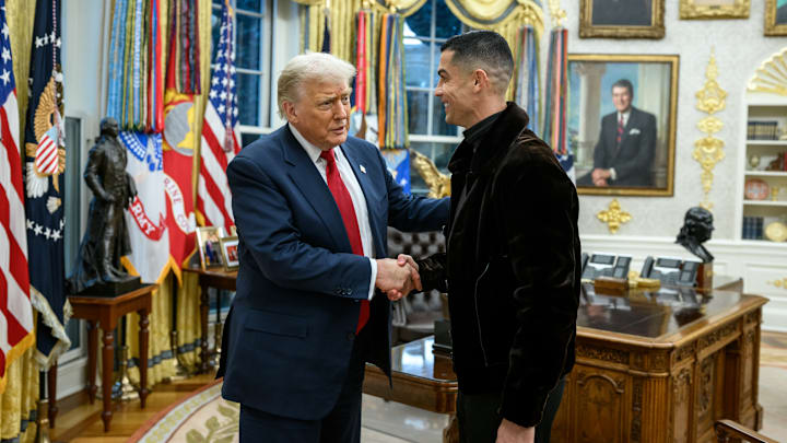President Trump (left) and Cristiano Ronaldo met in the Oval Office.