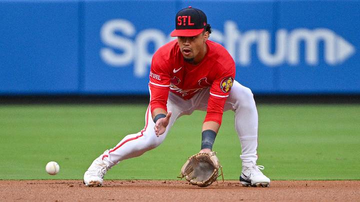 Jul 24, 2026; St. Louis, Missouri, USA; St. Louis Cardinals shortstop Masyn Winn (0) fields a ground ball against the Cincinnati Reds during the first inning at Busch Stadium. Mandatory Credit: Jeff Curry-Imagn Images Jul 24, 2026; St. Louis, Missouri, USA; St. Louis Cardinals shortstop Masyn Winn (0) fields a ground ball against the Cincinnati Reds during the first inning at Busch Stadium. Mandatory Credit: Jeff Curry-Imagn Images