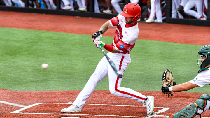 Louisville baseball player vs. Miami in game two of the 2025 Louisville Super Regional.
