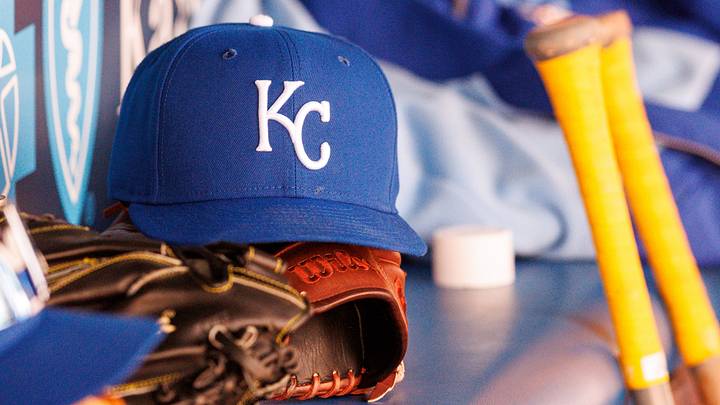 Apr 4, 2026; Kansas City, Missouri, USA; Kansas City Royals hat sits in the dugout during the sixth inning against the Milwaukee Brewers at Kauffman Stadium. Mandatory Credit: William Purnell-Imagn Images