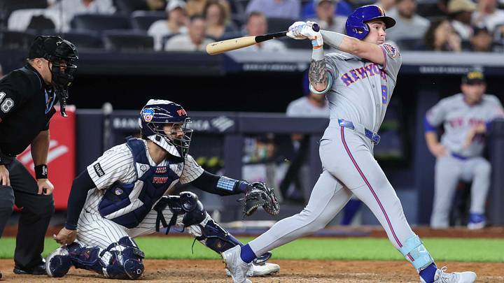 Sep 11, 2026; Bronx, New York, USA; New York Mets center fielder A.J. Ewing (9) hits an RBI single in the seventh inning against the New York Yankees at Yankee Stadium. Mandatory Credit: Wendell Cruz-Imagn Images Sep 11, 2026; Bronx, New York, USA; New York Mets center fielder A.J. Ewing (9) hits an RBI single in the seventh inning against the New York Yankees at Yankee Stadium. Mandatory Credit: Wendell Cruz-Imagn Images
