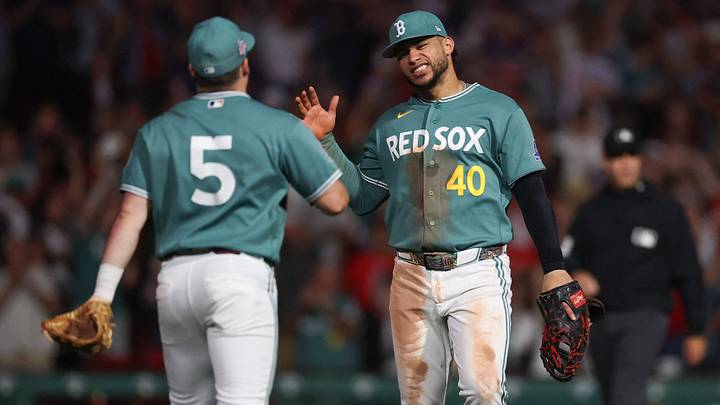 Aug 21, 2026; Boston, Massachusetts, USA; Boston Red Sox first baseman Willson Contreras (40) and third baseman Caleb Durbin (5) celebrate after defeating the San Francisco Giants at Fenway Park. Mandatory Credit: Paul Rutherford-Imagn Images Aug 21, 2026; Boston, Massachusetts, USA; Boston Red Sox first baseman Willson Contreras (40) and third baseman Caleb Durbin (5) celebrate after defeating the San Francisco Giants at Fenway Park. Mandatory Credit: Paul Rutherford-Imagn Images