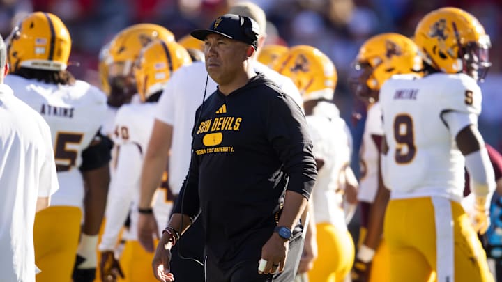Nov 30, 2024; Tucson, Arizona, USA; Arizona State Sun Devils wide receivers coach Hines Ward against the Arizona Wildcats during the Territorial Cup at Arizona Stadium. Mandatory Credit: Mark J. Rebilas-Imagn Images