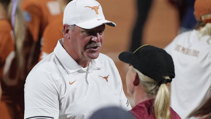 Jun 9, 2022; Oklahoma City, Oklahoma, USA; Texas head coach Mike White and Oklahoma head coach Patty Gasso Jun 9, 2022; Oklahoma City, Oklahoma, USA; Texas head coach Mike White and Oklahoma head coach Patty Gasso