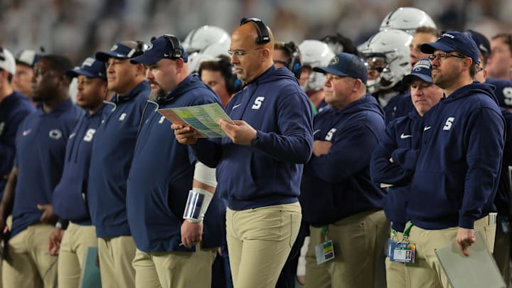 Penn State Nittany Lions head coach James Franklin looks on in the first half against the Notre Dame Fighting Irish in the Orange Bowl at Hard Rock Stadium. 