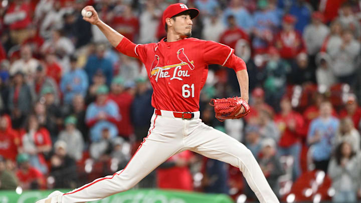 Apr 10, 2026; St. Louis, Missouri, USA;  St. Louis Cardinals pitcher Riley O'Brien (61) throws in relief in the ninth inning against the Boston Red Sox at Busch Stadium. Mandatory Credit: Tim Vizer-Imagn Images