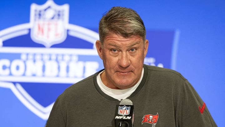 Feb 27, 2024; Indianapolis, IN, USA; Tampa Bay Buccaneers general manager Jason Licht talks to the media at the 2024 NFL Combine at Indiana Convention Center. Mandatory Credit: Trevor Ruszkowski-Imagn Images Feb 27, 2024; Indianapolis, IN, USA; Tampa Bay Buccaneers general manager Jason Licht talks to the media at the 2024 NFL Combine at Indiana Convention Center. Mandatory Credit: Trevor Ruszkowski-Imagn Images