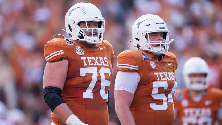 Texas Longhorns offensive linemen Hayden Conner and Cole Hutson. Texas Longhorns offensive linemen Hayden Conner and Cole Hutson.