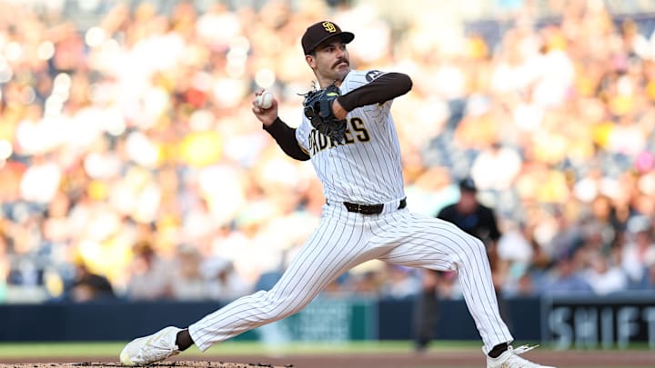 Sep 7, 2024; San Diego, California, USA; San Diego Padres starting pitcher Dylan Cease (84) throws against the San Francisco Giants during the first inning at Petco Park. Mandatory Credit: Chadd Cady-Imagn Images Sep 7, 2024; San Diego, California, USA; San Diego Padres starting pitcher Dylan Cease (84) throws against the San Francisco Giants during the first inning at Petco Park. Mandatory Credit: Chadd Cady-Imagn Images