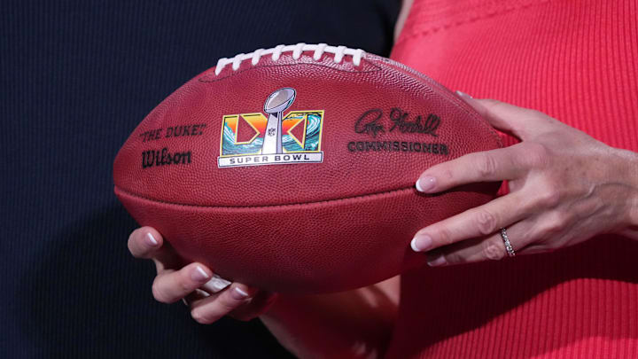 NFL Wilson Duke official football with Super Bowl 61 (LXI) logo Mandatory Credit: Kirby Lee-Imagn Images