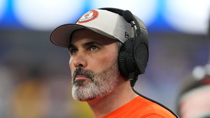 Dec 3, 2023; Inglewood, California, USA; Cleveland Browns coach Kevin Stefanski watches
