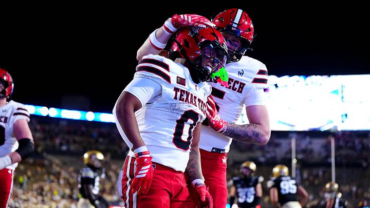 Texas Tech Red Raiders running back Quinten Joyner celebrates his touchdown with tight end Matt Ludwig. Mandatory Credit: Ron Chenoy-Imagn Images Texas Tech Red Raiders running back Quinten Joyner celebrates his touchdown with tight end Matt Ludwig. Mandatory Credit: Ron Chenoy-Imagn Images