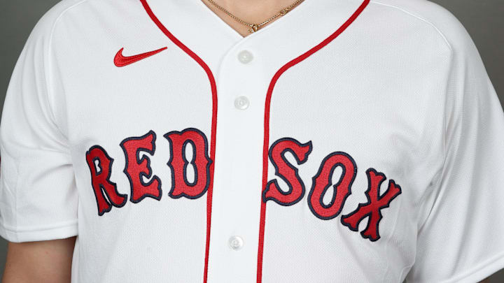 Feb 17, 2026; Lee County, FL, USA;  Boston Red Sox pitcher Tanner Houck (89) poses for a photo during media day at JetBlue Park. Mandatory Credit: Kim Klement Neitzel-Imagn Images
