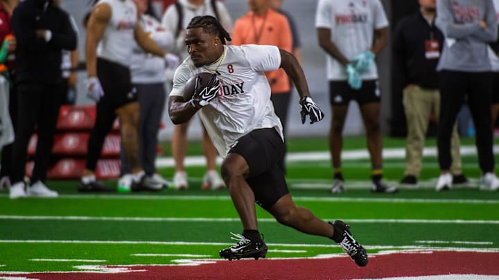 Kaelon Black participates in Indiana University's Pro Day at Mellencamp Pavilion on Wednesday, April 1, 2026.