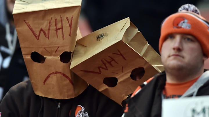 Dec 17, 2017; Cleveland, OH, USA; Cleveland Browns fans watch the game between the Cleveland Browns and the Baltimore Ravens during the fourth quarter at FirstEnergy Stadium. Mandatory Credit: Ken Blaze-Imagn Images