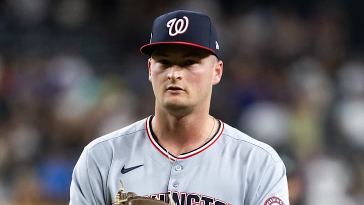 May 30, 2025; Phoenix, Arizona, USA; Washington Nationals pitcher Brad Lord against the Arizona Diamondbacks at Chase Field. 