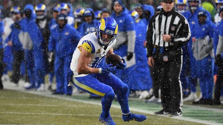 Jan 19, 2025; Philadelphia, Pennsylvania, USA; Los Angeles Rams wide receiver Cooper Kupp (10) catches a pass against the Philadelphia Eagles in the first half in a 2025 NFC divisional round game at Lincoln Financial Field. Mandatory Credit: Eric Hartline-Imagn Images Jan 19, 2025; Philadelphia, Pennsylvania, USA; Los Angeles Rams wide receiver Cooper Kupp (10) catches a pass against the Philadelphia Eagles in the first half in a 2025 NFC divisional round game at Lincoln Financial Field. Mandatory Credit: Eric Hartline-Imagn Images