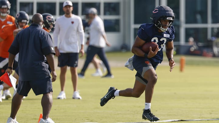 Roschon Johnson gets to put on pads and turn up the physicality this week at Bears camp when he runs.