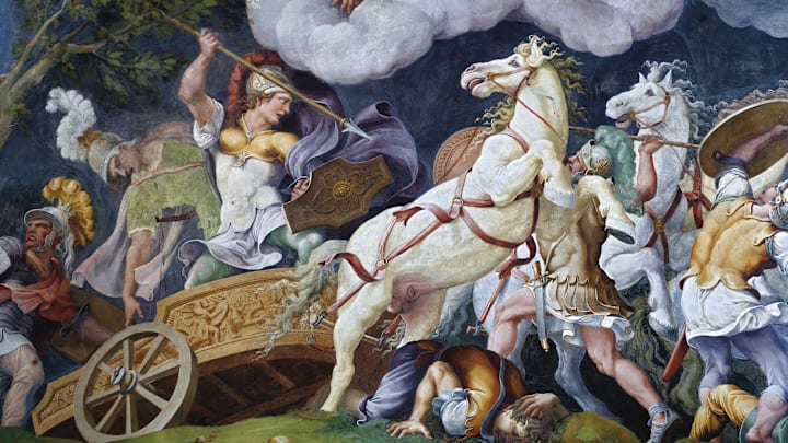 Diomedes Fighting Against Phegeus And Idaios. Creator: Romano Diomedes Fighting Against Phegeus And Idaios. Creator: Romano