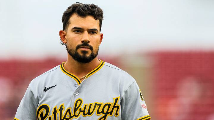 Jul 31, 2026; Cincinnati, Ohio, USA; Pittsburgh Pirates third baseman Nick Gonzales (3) walks off the field in between innings against the Cincinnati Reds at Great American Ball Park. Mandatory Credit: Katie Stratman-Imagn Images