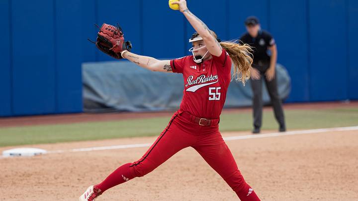 May 30, 2026; Oklahoma City, OK, USA; Texas Tech Red Raiders pitcher Kaitlyn Terry (55) throws a pitch in the seventh inning against the Tennessee Lady Volunteers during the NCAA Women’s College World Series at Devon Park. Mandatory Credit: Brett Rojo-Imagn Images May 30, 2026; Oklahoma City, OK, USA; Texas Tech Red Raiders pitcher Kaitlyn Terry (55) throws a pitch in the seventh inning against the Tennessee Lady Volunteers during the NCAA Women’s College World Series at Devon Park. Mandatory Credit: Brett Rojo-Imagn Images