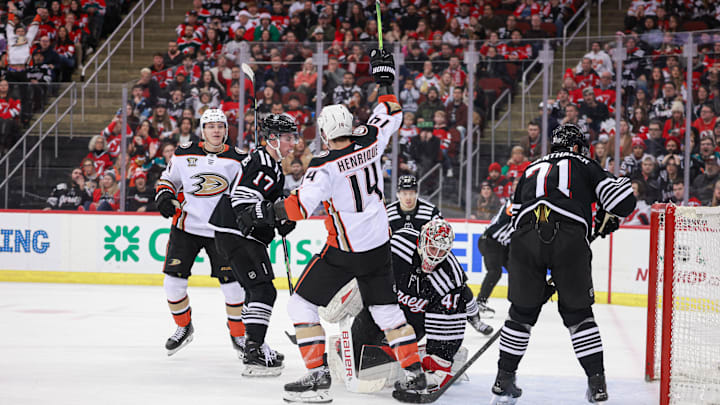 Dec 17, 2023; Newark, New Jersey, USA; Anaheim Ducks center Adam Henrique (14)