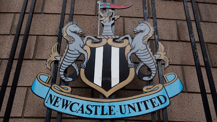 The club crest outside St James' Park, home of Newcastle United FC