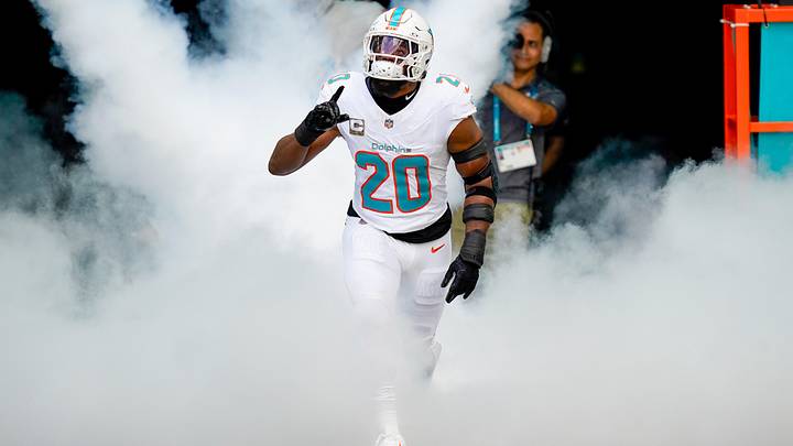 Miami Dolphins linebacker Jordyn Brooks runs on the field before a game against the Buffalo Bills at Hard Rock Stadium last season. Miami Dolphins linebacker Jordyn Brooks runs on the field before a game against the Buffalo Bills at Hard Rock Stadium last season.