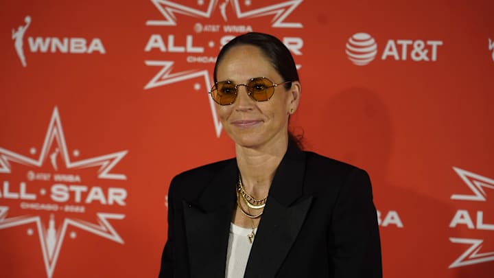 Jul 8, 2022; Chicago, IL, USA; WNBA All Star player Sue Bird walks the Orange Carpet at RPM Seafood. Mandatory Credit: David Banks-Imagn Images