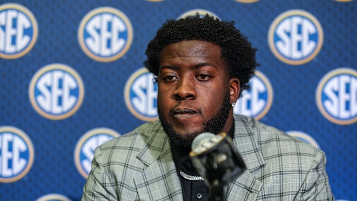 Texas A&M offensive lineman Ar’maj Reed-Adams at SEC Media Days.