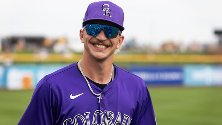 Colorado Rockies outfielder Zac Veen against the San Diego Padres during a spring training game at Peoria Sports Complex in Peoria, Ariz., on March 5, 2025.