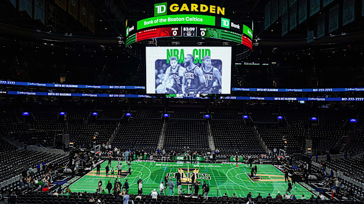 TD Garden wears its NBA Cup court.