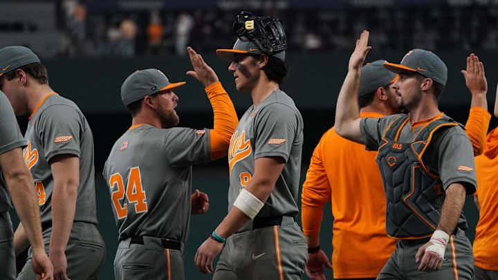 Feb 28, 2026; Arlington, TX, USA; Tennessee Volunteers against Arizona State Sun Devils during the Amegy Bank College Baseball Series at Globe Life Field. Mandatory Credit: Dustin Safranek-Imagn Images Feb 28, 2026; Arlington, TX, USA; Tennessee Volunteers against Arizona State Sun Devils during the Amegy Bank College Baseball Series at Globe Life Field. Mandatory Credit: Dustin Safranek-Imagn Images