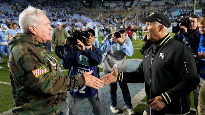 UNC football head coach Mack Brown versus Wake Forest