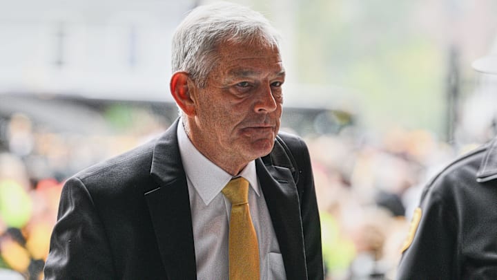 Oct 25, 2025; Iowa City, Iowa, USA; Iowa Hawkeyes head coach Kirk Ferentz arrives at Kinnick Stadium before the game against the Minnesota Golden Gophers. Mandatory Credit: Jeffrey Becker-Imagn Images Oct 25, 2025; Iowa City, Iowa, USA; Iowa Hawkeyes head coach Kirk Ferentz arrives at Kinnick Stadium before the game against the Minnesota Golden Gophers. Mandatory Credit: Jeffrey Becker-Imagn Images