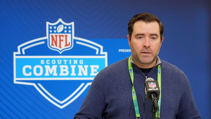 Feb 25, 2025; Indianapolis, IN, USA; Tennessee Titans coach Brian Callahan speaks during the NFL Scouting Combine at the Indiana Convention Center. Mandatory Credit: Kirby Lee-Imagn Images Feb 25, 2025; Indianapolis, IN, USA; Tennessee Titans coach Brian Callahan speaks during the NFL Scouting Combine at the Indiana Convention Center. Mandatory Credit: Kirby Lee-Imagn Images