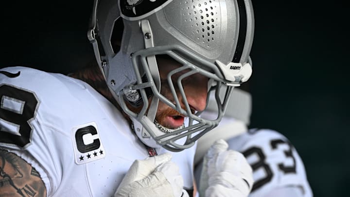 Las Vegas Raiders defensive end Maxx Crosby in the tunnel against the Philadelphia Eagles.