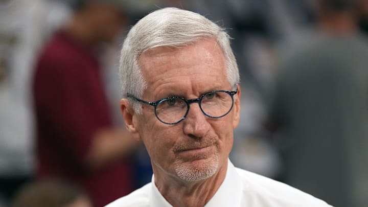 May 20, 2023; Los Angeles, California, USA; ESPN play-byplay commentator Mike Breen during game three of the Western Conference Finals for the 2023 NBA playoffs between the Los Angeles Lakers and the Denver Nuggets at Crypto.com Arena. Mandatory Credit: Kirby Lee-USA TODAY Sports