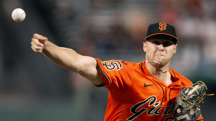 Sep 27, 2024; San Francisco, California, USA; San Francisco Giants starting pitcher Landen Roupp (65) delivers a pitch against the St. Louis Cardinals during the first inning at Oracle Park. Sep 27, 2024; San Francisco, California, USA; San Francisco Giants starting pitcher Landen Roupp (65) delivers a pitch against the St. Louis Cardinals during the first inning at Oracle Park.