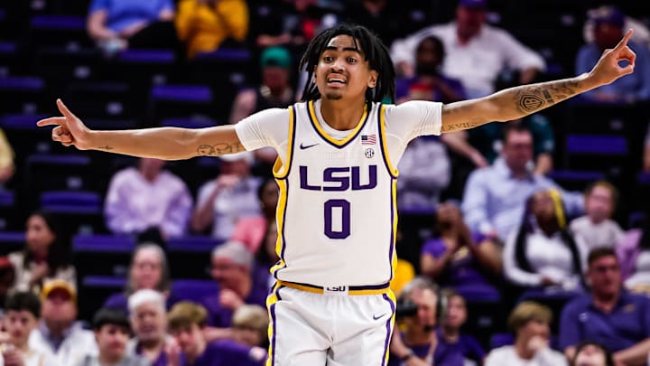  LSU Tigers guard Vyctorius Miller (0) reacts to a play against Mississippi.