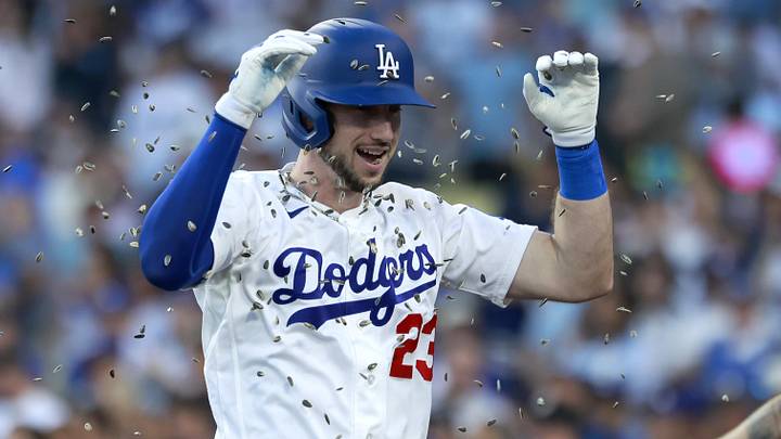 Jun 15, 2026; Los Angeles, California, USA; Los Angeles Dodgers right fielder Kyle Tucker (23) is showered with sunflower seeds after hitting a three-run home run in the second inning against the Tampa Bay Rays at Dodger Stadium. Mandatory Credit: William Navarro-Imagn Images Jun 15, 2026; Los Angeles, California, USA; Los Angeles Dodgers right fielder Kyle Tucker (23) is showered with sunflower seeds after hitting a three-run home run in the second inning against the Tampa Bay Rays at Dodger Stadium. Mandatory Credit: William Navarro-Imagn Images