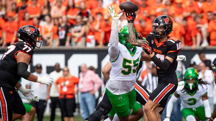 Oregon defensive lineman Derrick Harmon. Oregon defensive lineman Derrick Harmon.