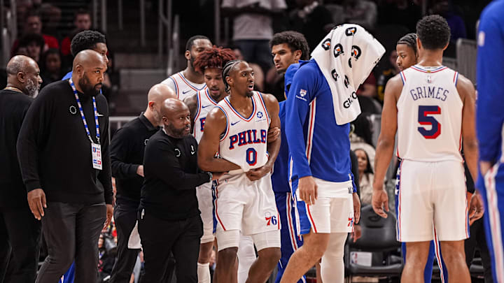 Tyrese Maxey was in visible discomfort after colliding with a teammate.
