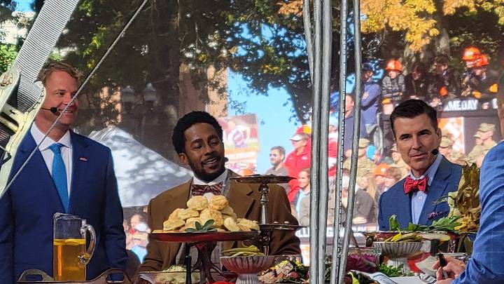 Ole Miss coach Lane Kiffin smiles on the College GameDay set alongside ESPN's Desmond Howard and Rece Davis on Nov. 13, 2021.
Ole Miss College GameDay 27 Ole Miss coach Lane Kiffin smiles on the College GameDay set alongside ESPN's Desmond Howard and Rece Davis on Nov. 13, 2021.
Ole Miss College GameDay 27