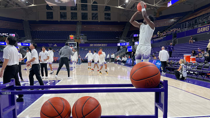 Zoom Diallo takes a shot in warmups before the Seattle Pacific game. Zoom Diallo takes a shot in warmups before the Seattle Pacific game.
