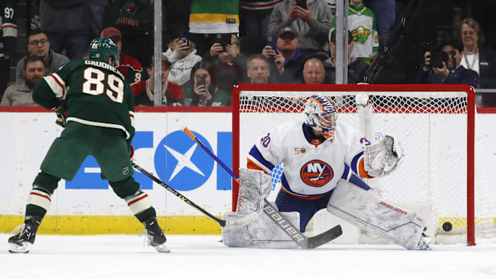 Feb 28, 2023; Saint Paul, Minnesota, USA;  Minnesota Wild center Frederick Gaudreau (89) scores on