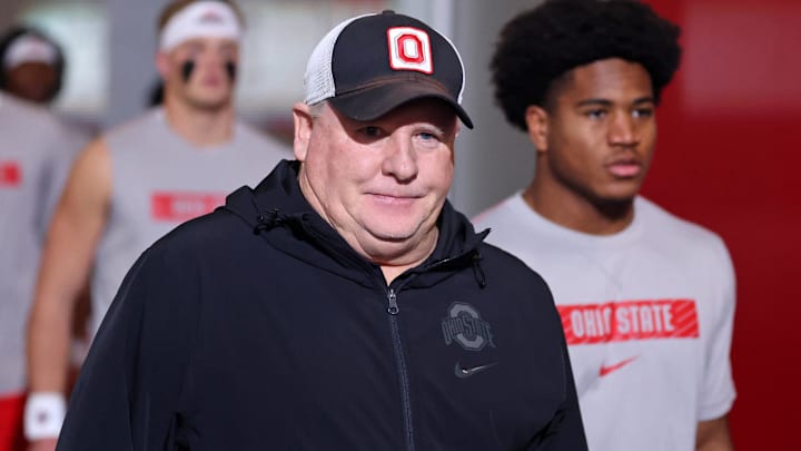 Jan 20, 2025; Atlanta, GA, USA; Ohio State Buckeyes offensive coordinator Chip Kelly before the CFP National Championship college football game at Mercedes-Benz Stadium. Mandatory Credit: Mark J. Rebilas-Imagn Images Jan 20, 2025; Atlanta, GA, USA; Ohio State Buckeyes offensive coordinator Chip Kelly before the CFP National Championship college football game at Mercedes-Benz Stadium. Mandatory Credit: Mark J. Rebilas-Imagn Images